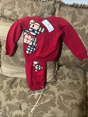 Red Kids Bear Plaid Sweatshirt & Joggers Set